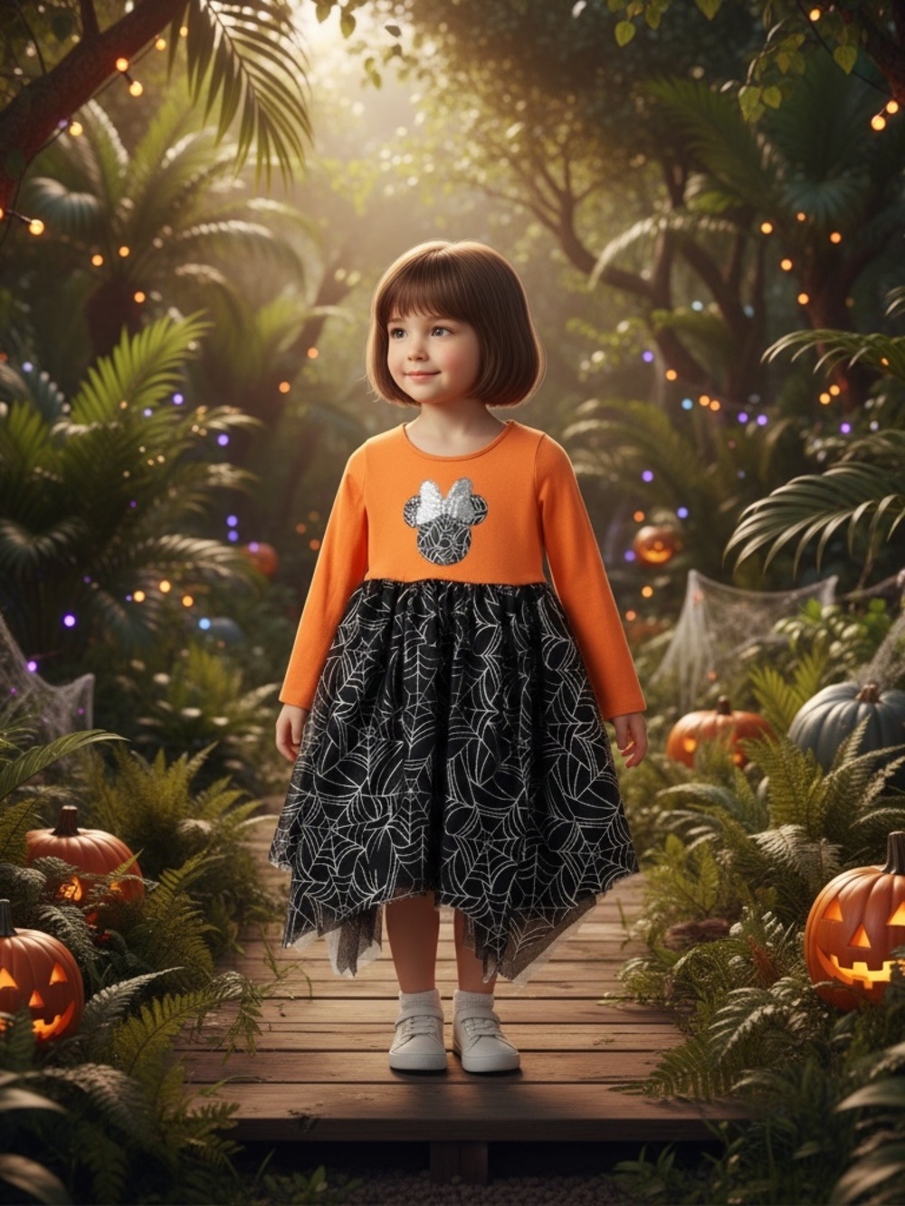 Disney Jumping Beans Minnie Mouse Halloween Dress Girls Orange Black